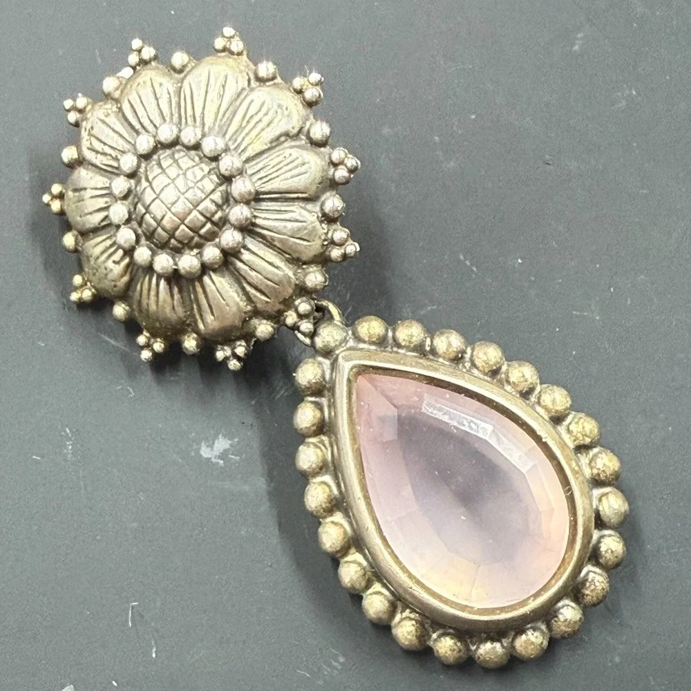 Stephen Dweck Sterling Silver Clip Earrings w/ Rose Quartz 2.25